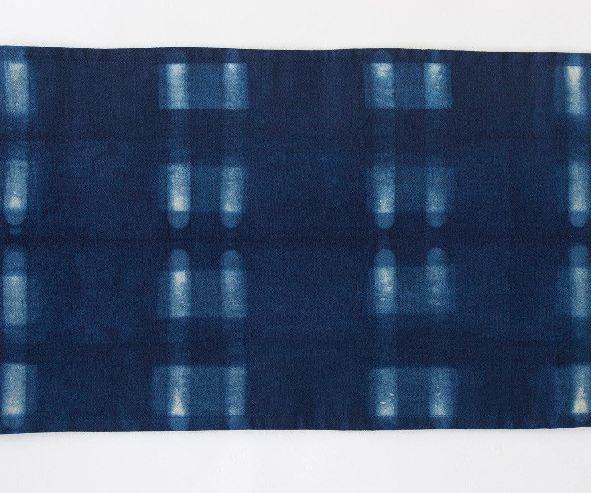 Shibori Resist Dyed Indigo Table Runner