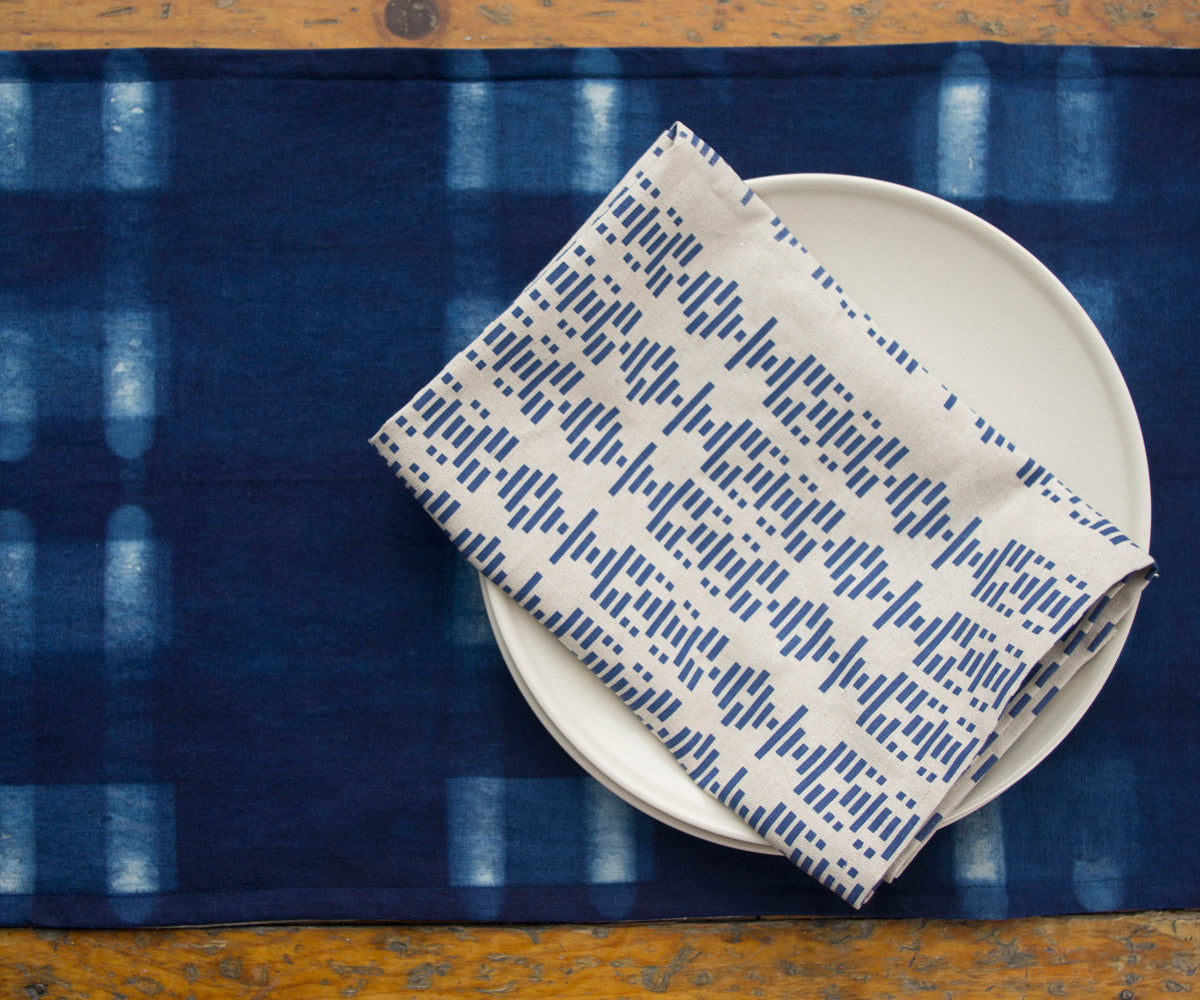 Shibori Resist Dyed Indigo Table Runner