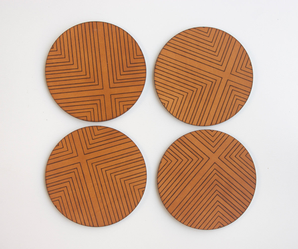 Four Corners Engraved Leather Coasters