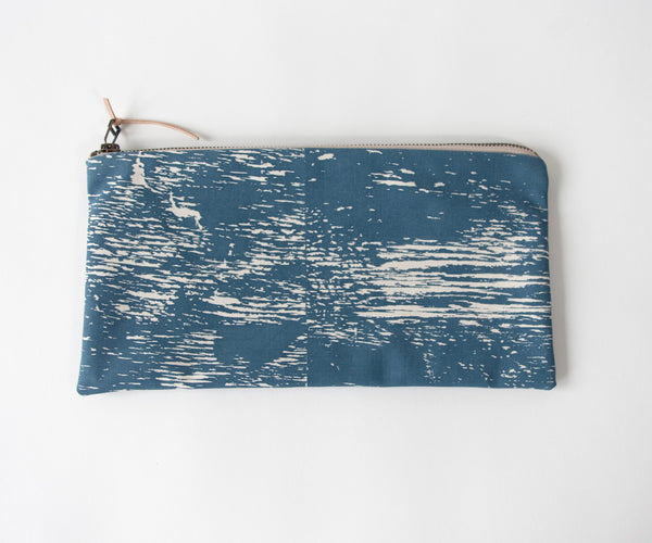 Wood Grain Study Zip Bag in Smoke Blue with Beige Zipper