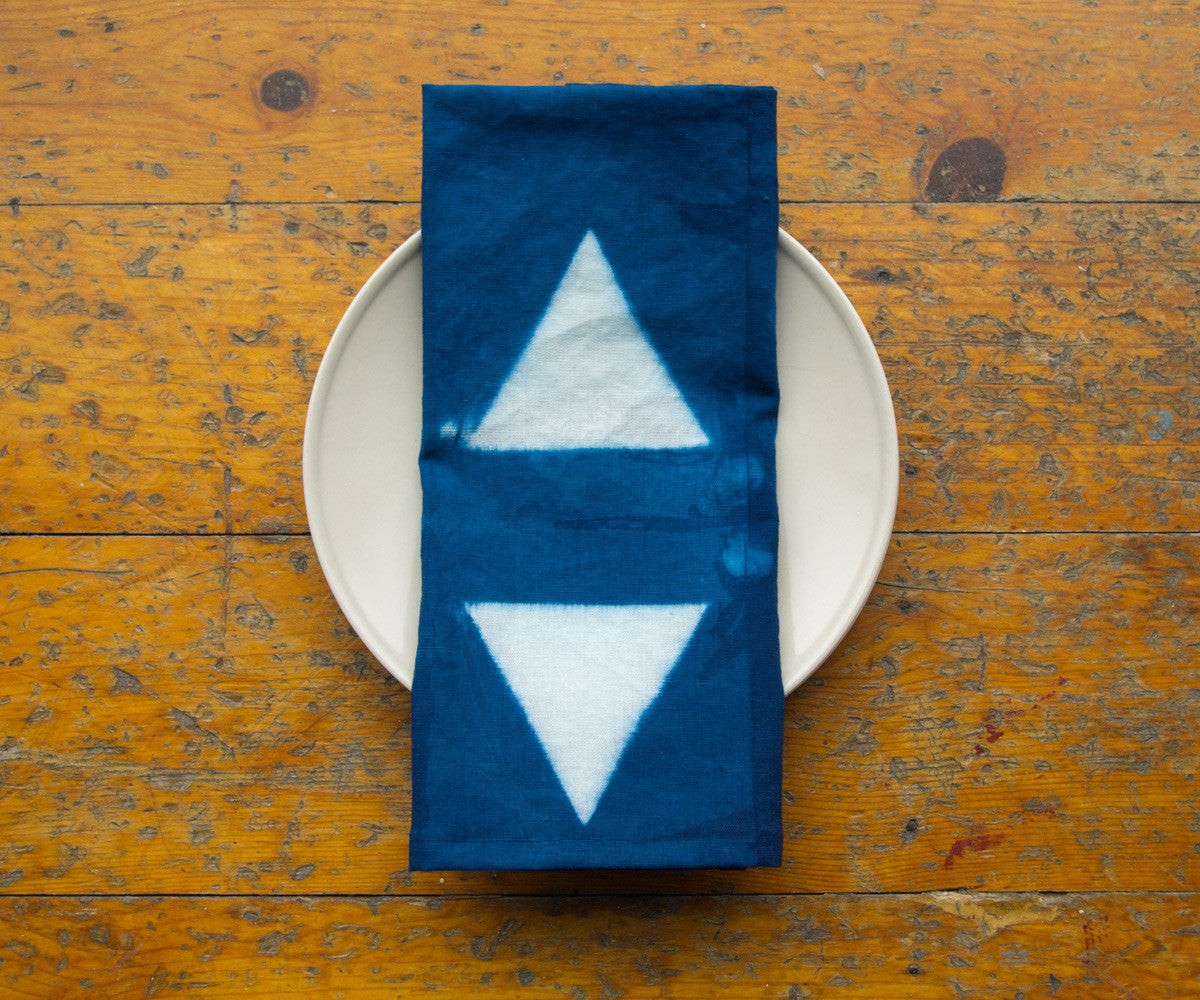 Triangles Indigo Shibori Dyed Teal Towel