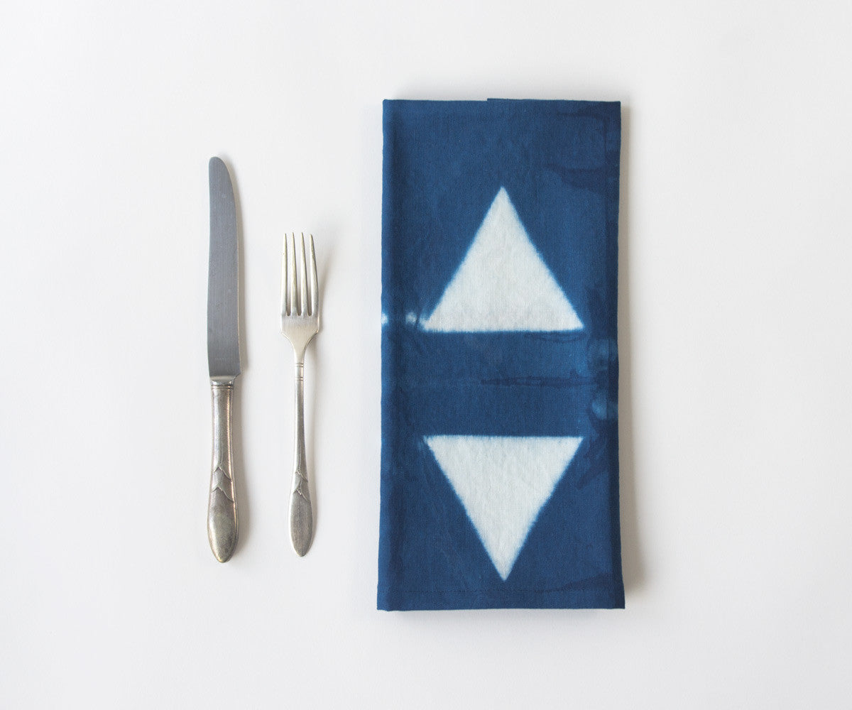 Triangles Indigo Shibori Dyed Teal Towel