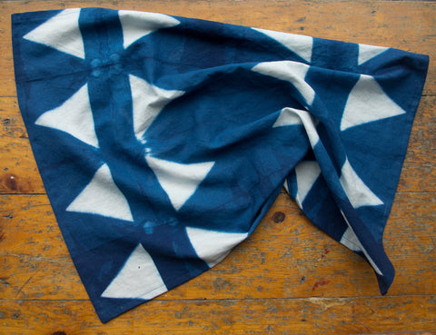 Triangles Indigo Shibori Dyed Teal Towel